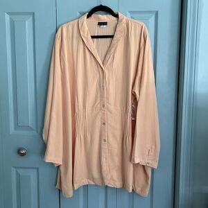 Making It Big Womens Button Front Tunic Blouse 2X Orange Cream Oversized